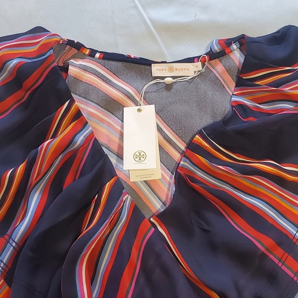 NWT Tory Burch Multicolor Striped Ruffle Blouse Wrap Around Belt. - Picture 4 of 4